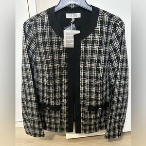 Black & White Tweed Collarless Jacket - Brand Unspecified